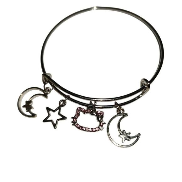 Silver Adjustable Hello Kitty Crystal Charm Bracelet - Picture 2 of 4